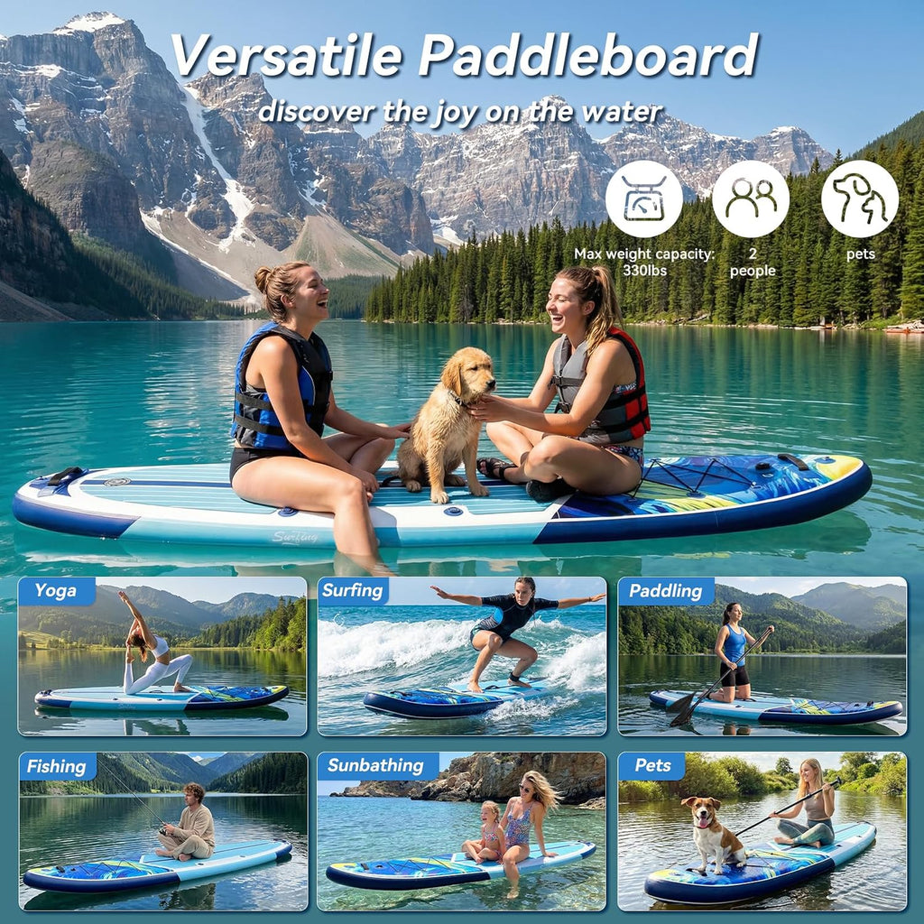 YUSING 11' Inflatable Stand Up Paddle Board with Kayak Seat, Non-Slip Deck SUP Paddle Board with Premium Kayak and SUP Accessories & Backpack, Portable Standing Boat for Youth & Adult
