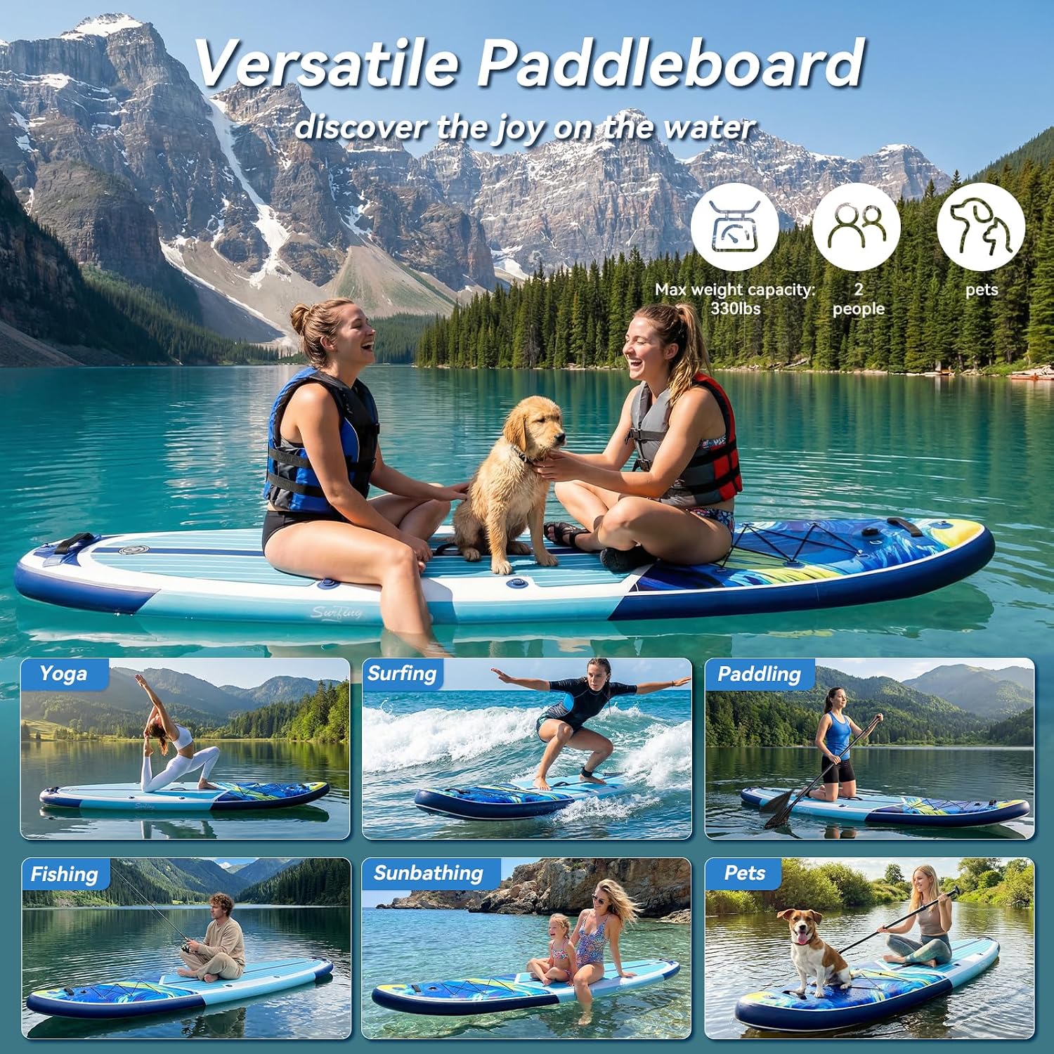 YUSING 11' Inflatable Stand Up Paddle Board with Kayak Seat, Non-Slip Deck SUP Paddle Board with Premium Kayak and SUP Accessories & Backpack, Portable Standing Boat for Youth & Adult