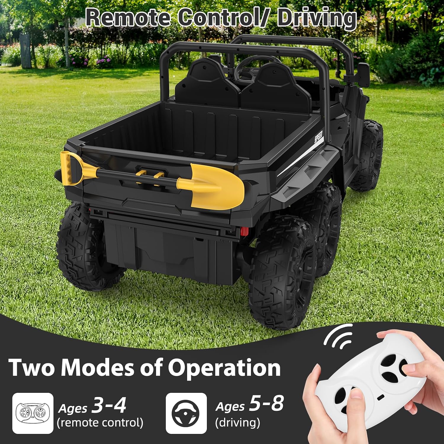 GarveeLife 24V 2 Seater Ride on Dump Truck with Remote Control for Big Kids, 4WD 6 Wheels Ride on Car w/Music Player & LED Lights, Ride Toy Gift for Kid