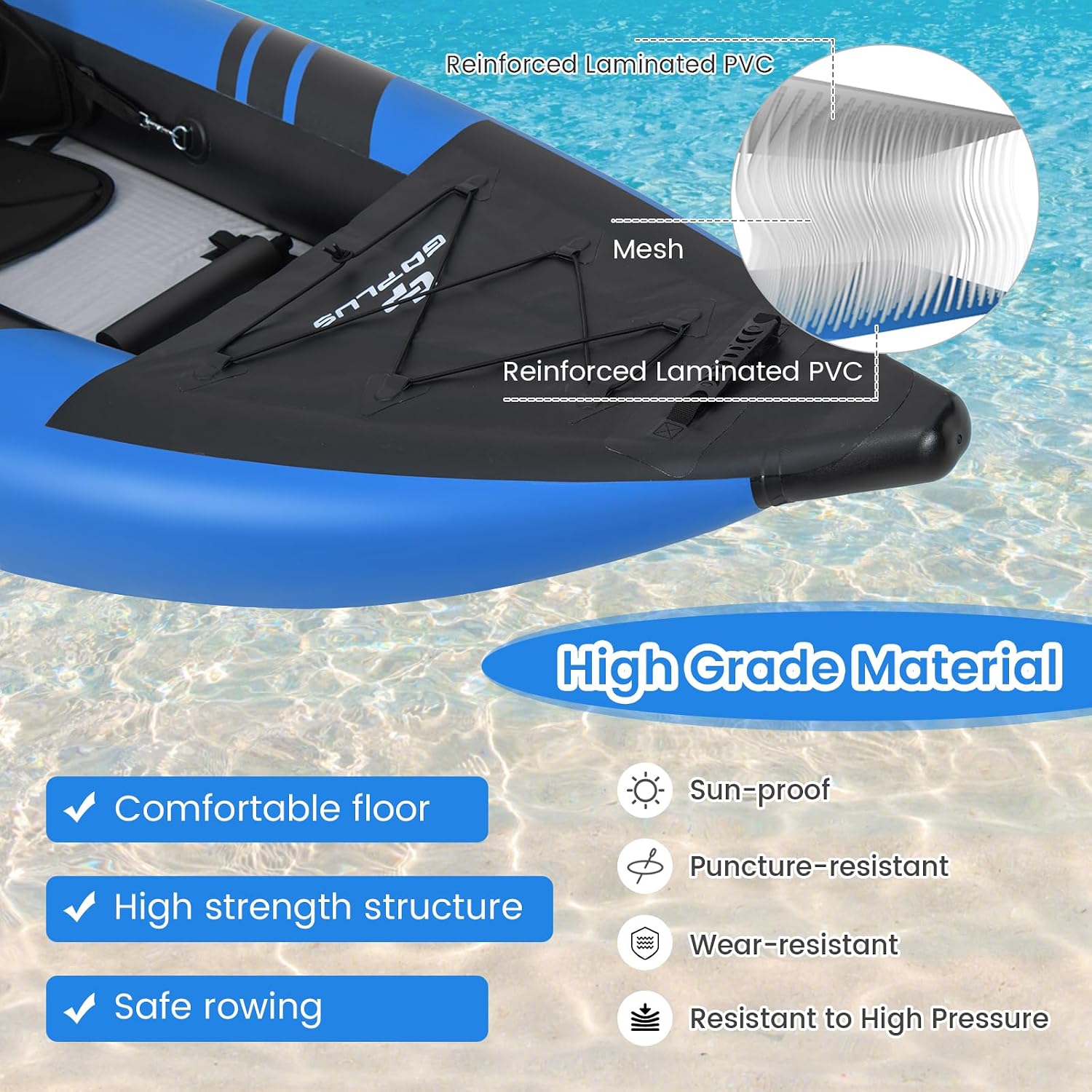 Goplus Tandem Inflatable Kayak, 12.5FT 2-Person Kayak for Adults w/507 LBS Weight Capacity, 2 Aluminium Oars, Padded Seat, 2 Fins, Hand Pump, Carry Bag, Repair Kit, Portable Touring Kayaks