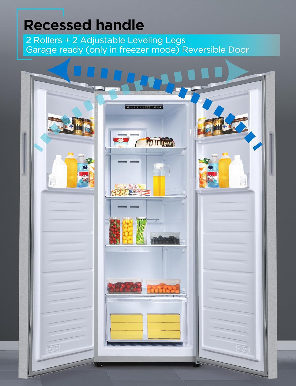 BLACK+DECKER 11 Cu. Ft. Convertible Freezer Refrigerator, Upright Freezer with Glass Shelves, Reversible Door, ENERGY STAR rated, Frost Free, BUC1100XS, Stainless Look