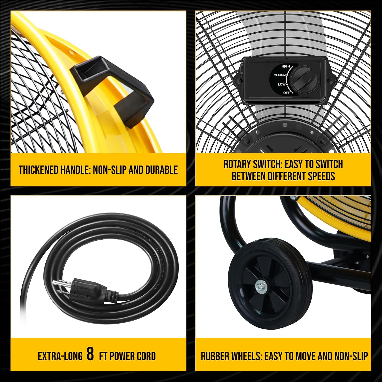 Tornado 24' Metal Drum Fan - High Velocity, 7700 CFM, 3-Speed, Heavy Duty for Industrial & Commercial Use, 1/3 HP Motor, 8 FT Cord, ETL Listed