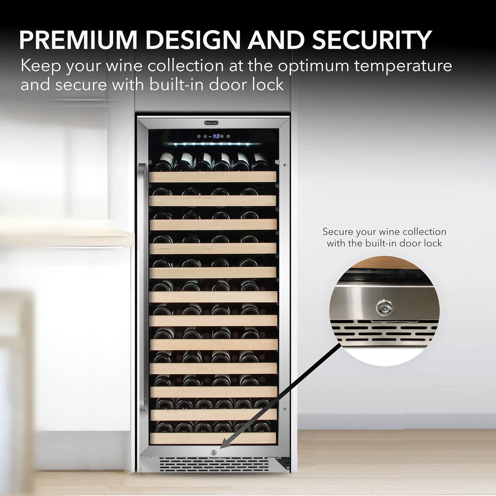 Whynter BWR-1002SD 100 Built-in or Freestanding Stainless Steel Compressor Large Capacity Wine Refrigerator Rack for Open Bottles and LED Display, Black