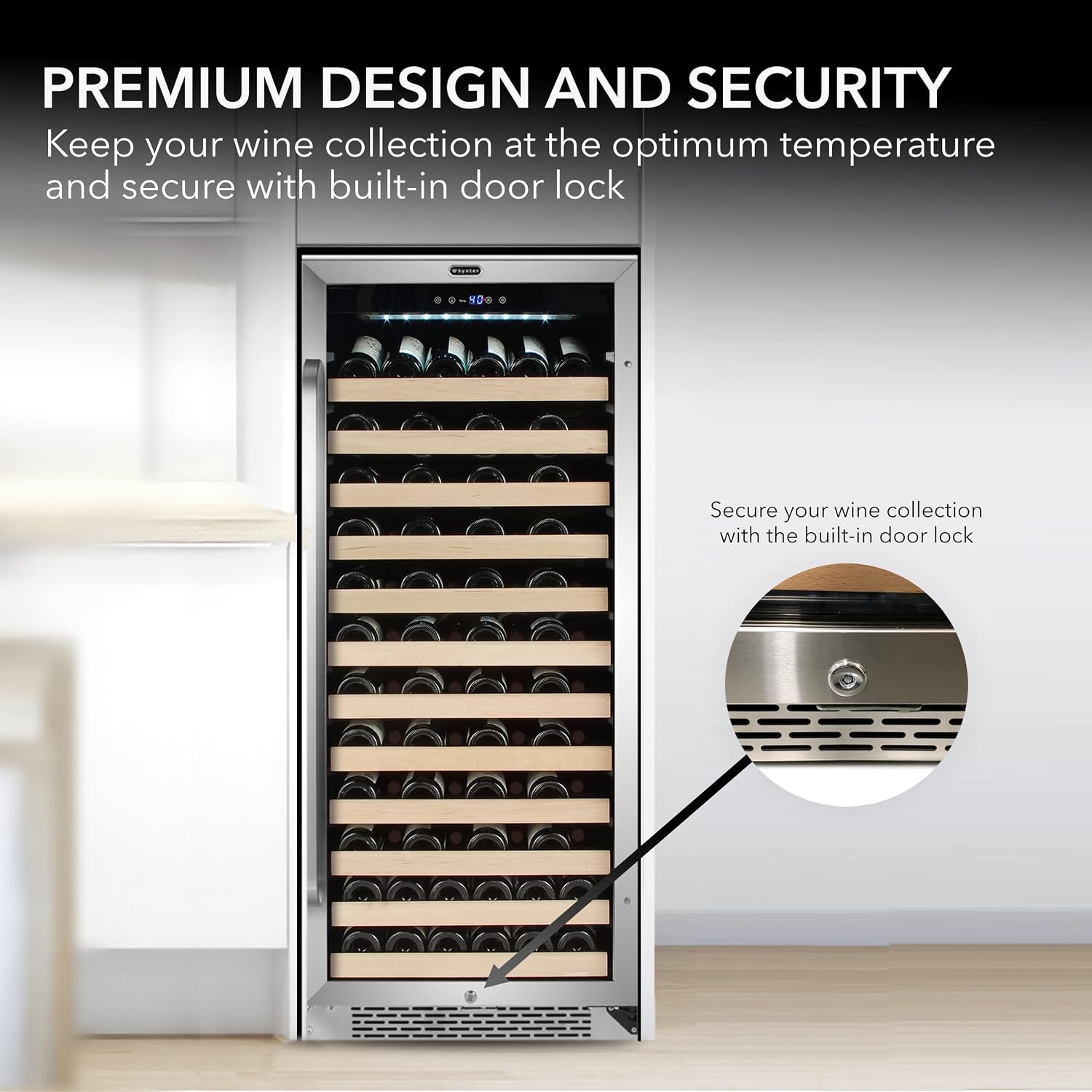 Whynter BWR-1002SD 100 Built-in or Freestanding Stainless Steel Compressor Large Capacity Wine Refrigerator Rack for Open Bottles and LED Display, Black