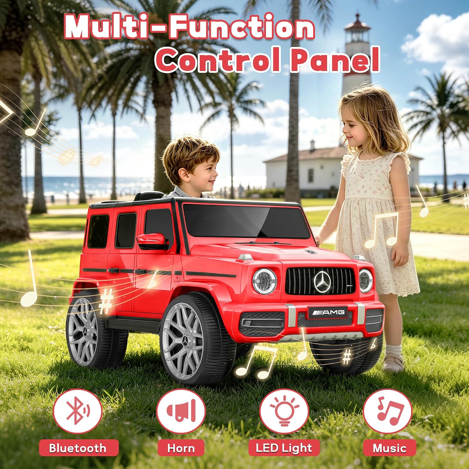 Licensed Mercedes Benz G63 Kids Electric Car, 12V G Wagon Ride on Car w/Safety High Window, Remote Control, 3 Speeds, Music Player, Horn & LED Lights for Toddlers (Red)