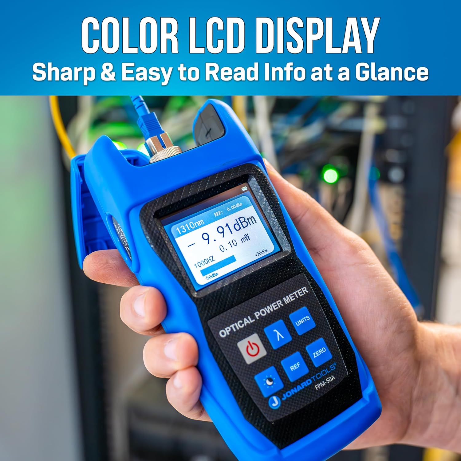 Jonard Tools FPM-50A High Precision Fiber Optic Power Meter (-50 to +26 dBm) with FC/SC/LC Adapters for PC/UPC/APC Connectors with Included Carry Case - 2025 Model