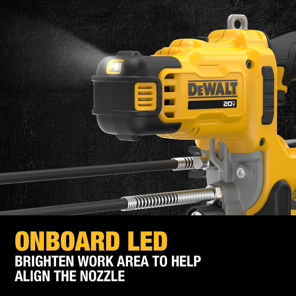 DEWALT Grease Gun 20V MAX Cordless 10,000 PSI Variable 2-Speed Electric Grease Gun with 47 Inch Hose and LED Light, Up to 9 oz per Minute and 7 Tubes per Charge, Tool Only (DCGG581B)