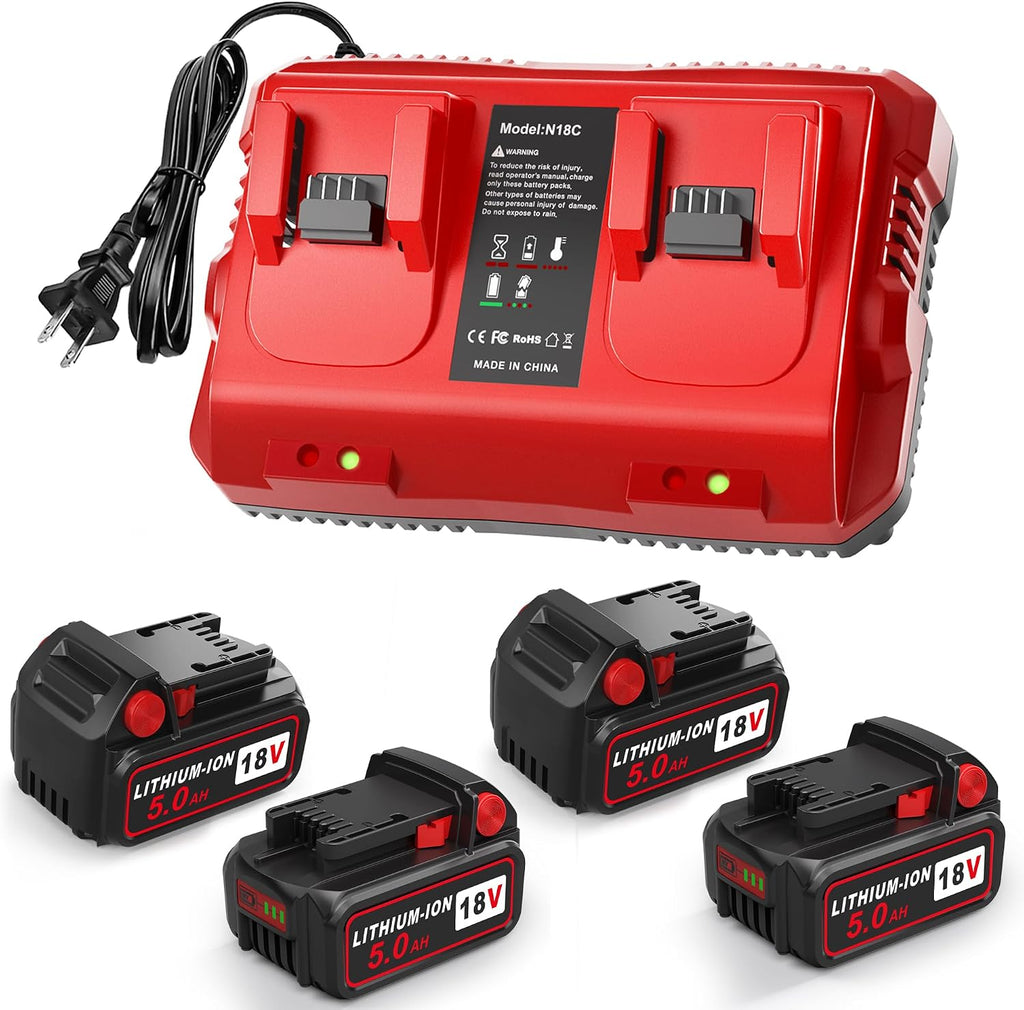 Abeden 18V Battery 4 Pack 5.0Ah Replacement for Milwaukee m18 Battery and m18 Charger Set, Compatible with Milwaukee 18V Cordless Power Tools