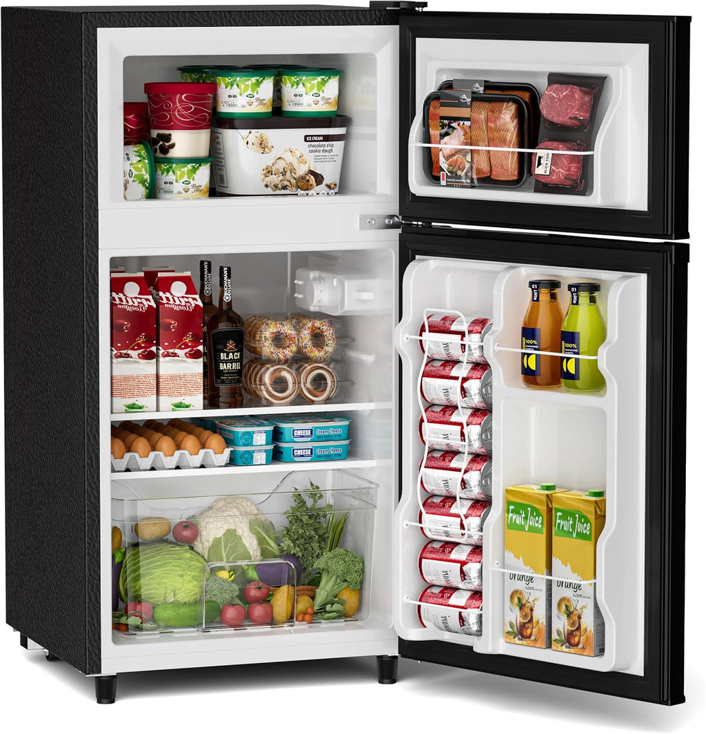 Manastin 3.55 Cu.Ft Mini Fridge with Freezer, Small Refrigerator with 2 Doors for Kitchen, Dorm, Office and Bedroom, Mini Refrigerator with Adjustable Shelves (Black)