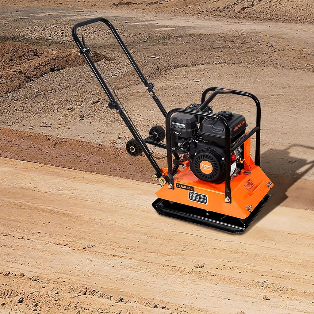 VEVOR Plate Compactor, 6.5 HP 196CC Gas Engine, 5700 VPM Vibrating Ground Rammer, 4047 lbs Compaction Force, 21 x 16 in Plate, Walk Behind Compactor for Paver Landscaping, Asphalt, Foundation, Soil