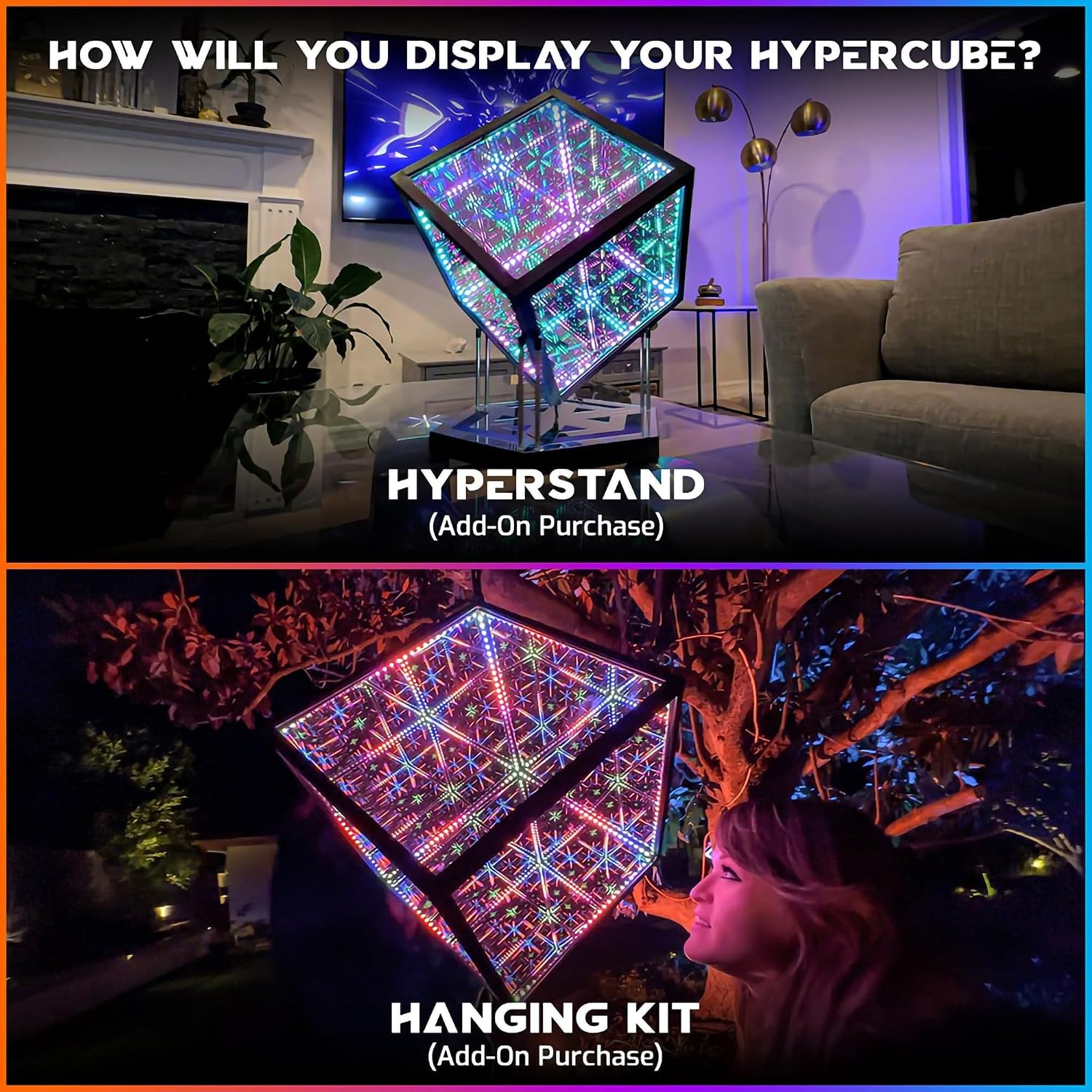 The Hyperspace Lighting Company HyperCube Infinity Cube LED Light - 10-Inch Sound Reactive Table Desktop Lamp - Cool & Creative RGB Multicolor Decorative Mirror Art Desk Night Light