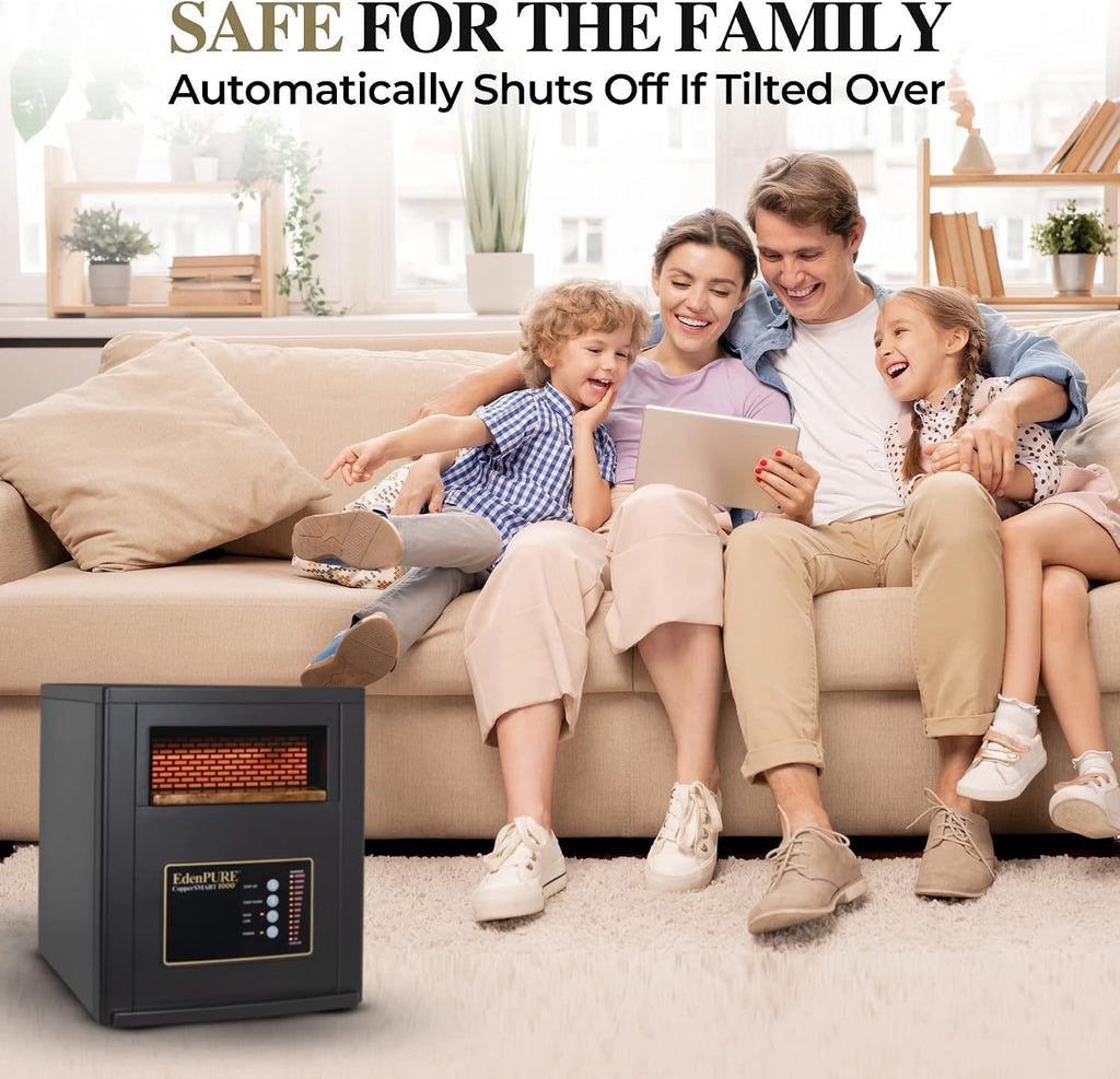 EdenPURE CopperSMART Electric Space Heater - ETL Listed, 1000 to 1500 Watt Portable Heater for Large and Small Rooms - Energy Efficient, Infrared, Lifetime Filter