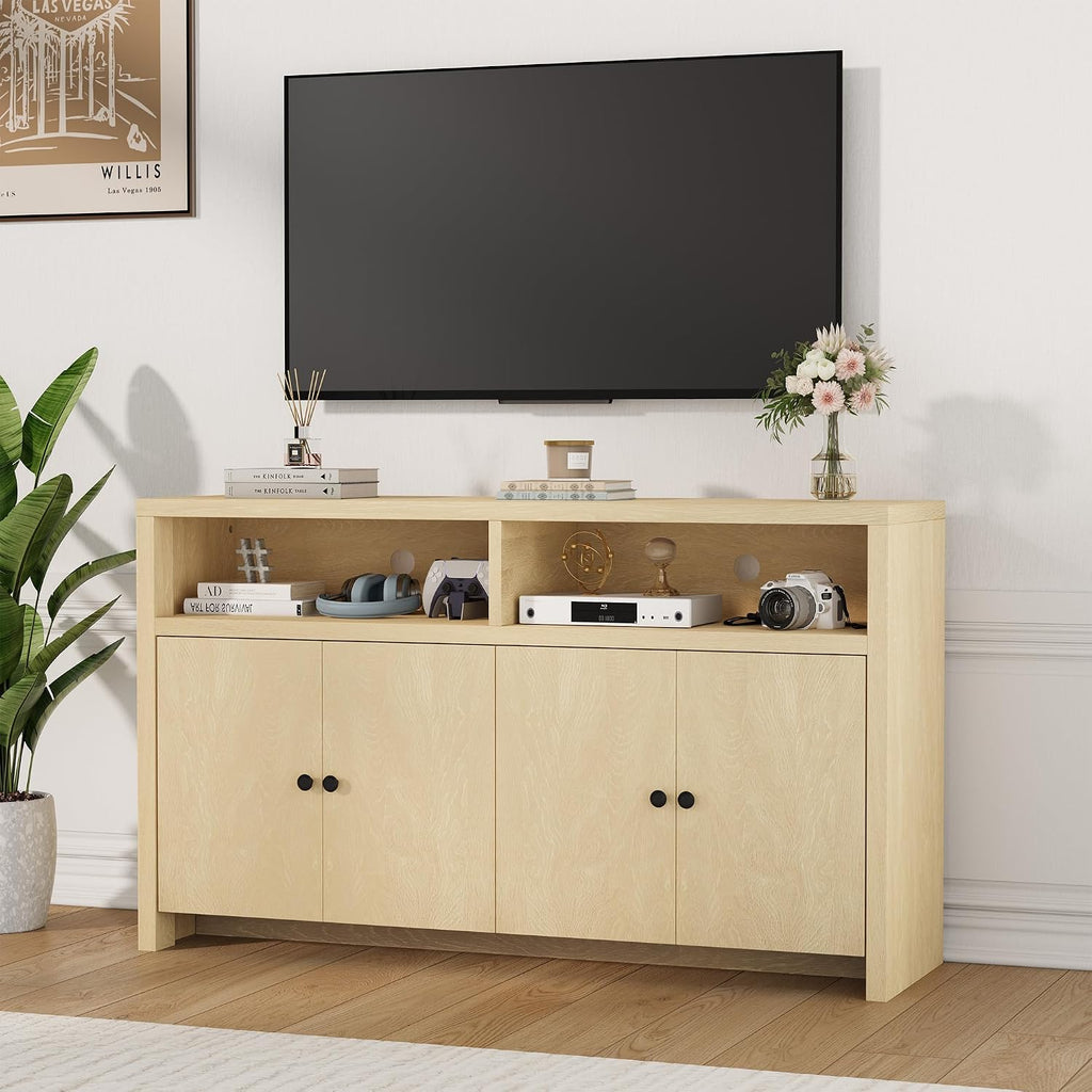 Garvee Sideboard Buffet Cabinet with Storage, 55'' Large Farmhouse Kitchen Storage Cabinet with 4 Doors & Adjustable Shelves, Wood Coffee Bar Cabinet for Kitchen Dining Room Entryway Living Room, Oak
