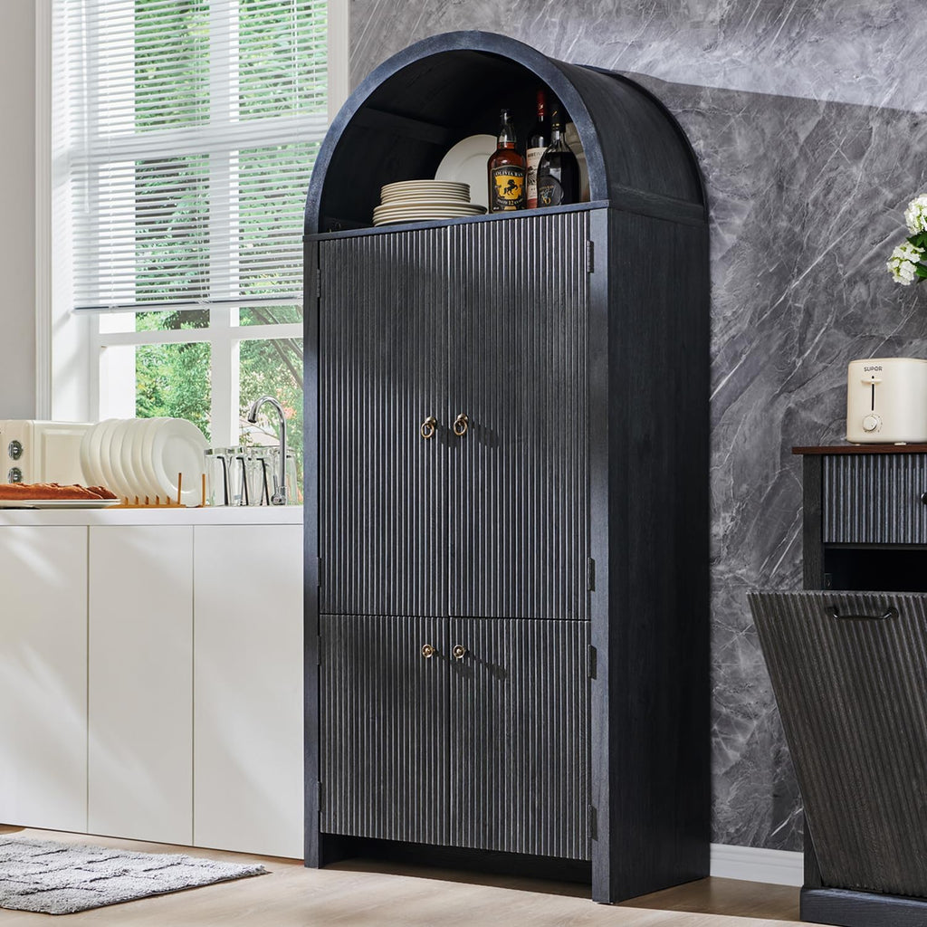 IFBUY 71' Tall Arched Bathroom Storage Cabinet, Modern Fluted Storage Cabinet w/Doors, 3 Adjustable Shelves, 6 Door Shelves, Wood Freestanding Cabinet for Bathroom, Entryway, Hallway, Dark Grey