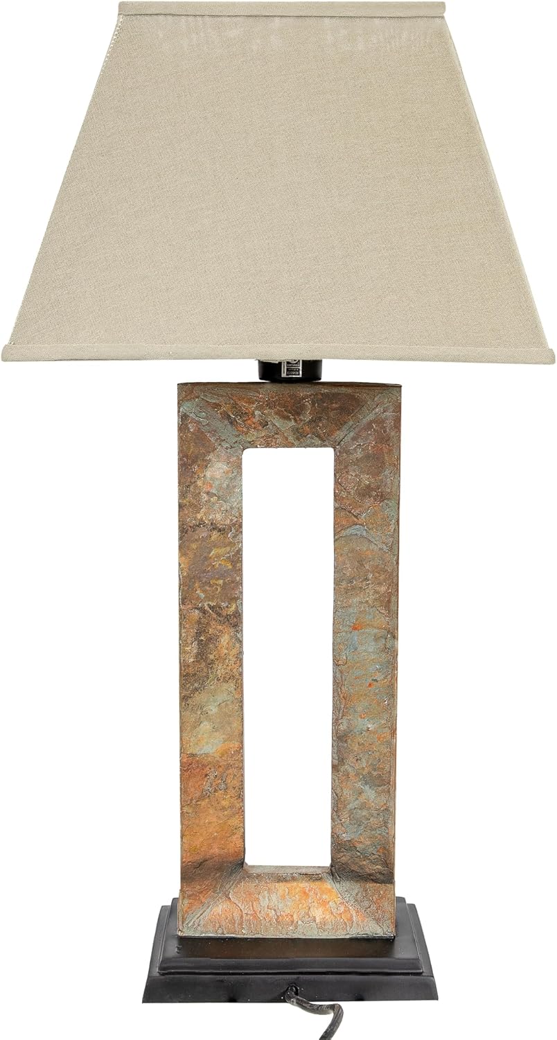 Sunnydaze 31' Slate Outdoor Side Table Lamp with Glass Bulb Protector for Ambient Lighting - Rectangular Modern Lamp for Bedroom, Living Room, or Patio Table Top