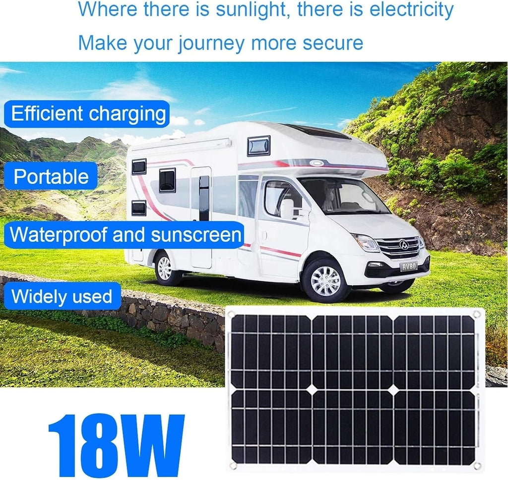 18W 12V Off-Grid Solar Panel Kit with 4000W Inverter & 30A Charge Controller, Portable Solar Generator for RV, Camping, Outdoor Emergency Backup Power(Black)