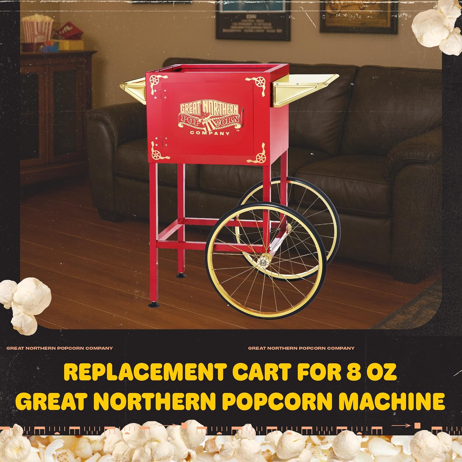 Popcorn Cart - Vintage Replacement Stand for 8-Ounce Poppers with Shelf, Push Handle, and Bicycle-Style Wheels by Great Northern Popcorn (Red)