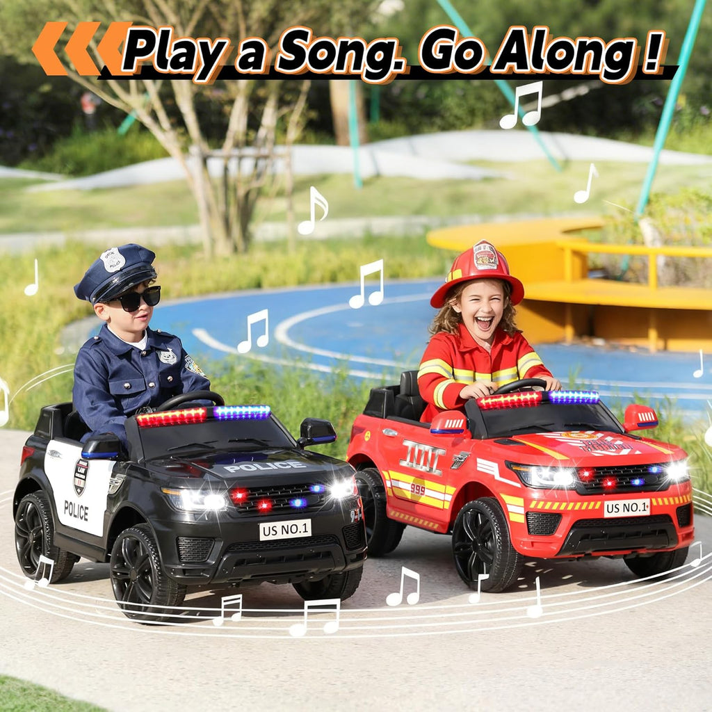 TOBBI Police Car Ride on Electric Car for Kids 1-8 to Drive Battery Powered 12V Ride-on Toys Cop Cars with Remote Control, Siren, Flashing Lights, Music, Spring Suspension, Carbon Black