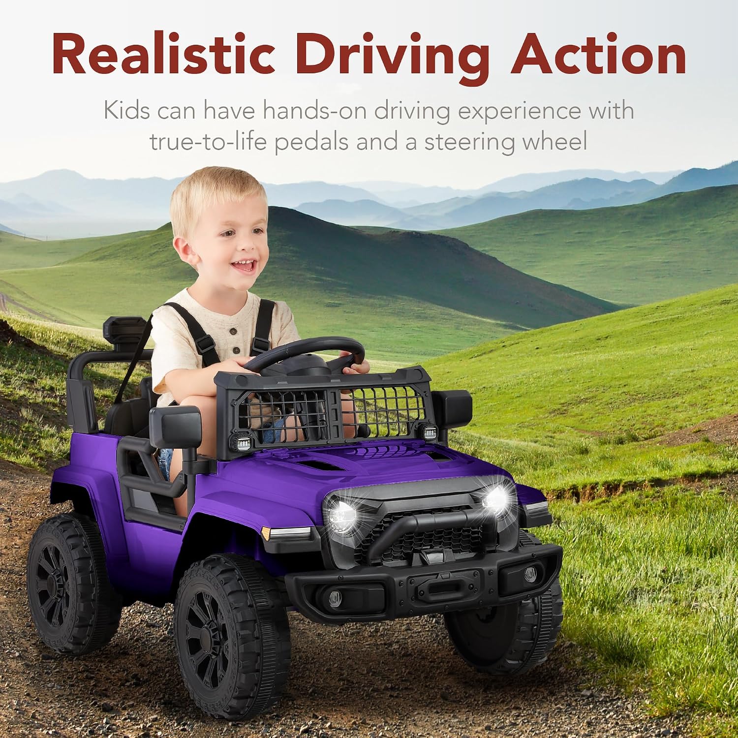 Best Choice Products 6V Kids Ride On Toy, Mini Truck, Electric Play Car w/Parent Remote Control, 4-Wheel Suspension, LED Lights, 2 Speeds, Functional Horn, 3.1MPH Max Speed - Purple