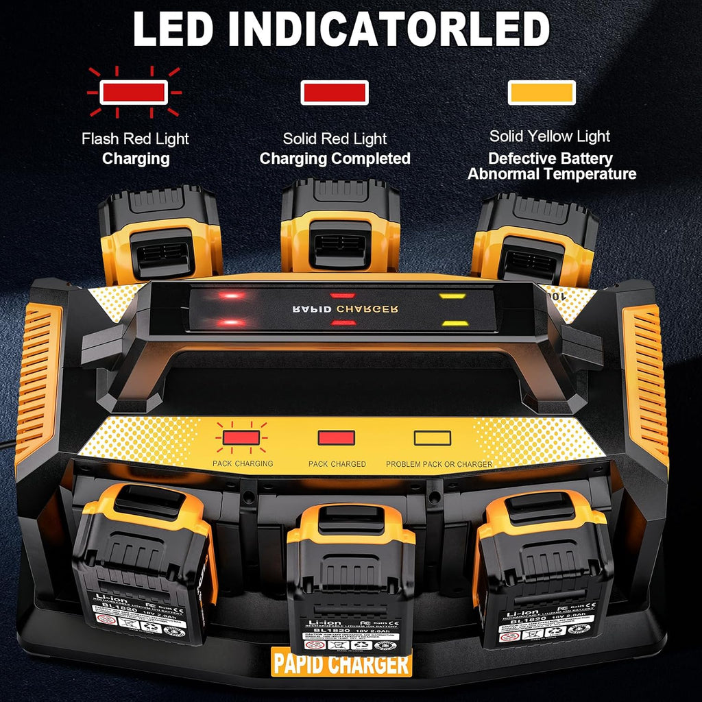Adisipsoarin Super Battery Charger for Dewalt 20v Battery, 6-Ports Simultaneous Rapid Charger Station Compatible with Dewalt 20v Lithium Ion Battery and Tools DCB104 Charger