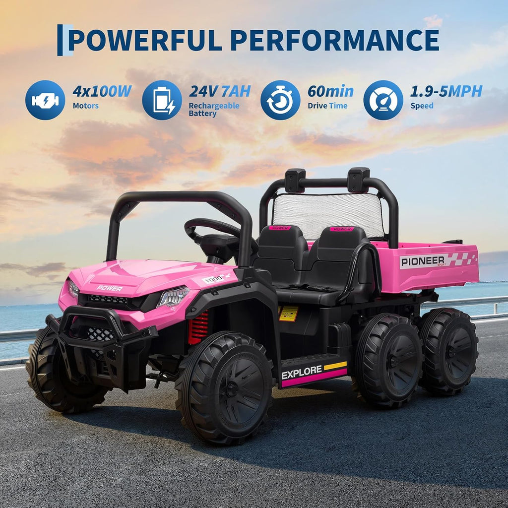 24V 2 Seater Ride on Dump Truck, 4WD Electric Car with Remote Control, Dump Bed, 3 Speed Modes, Music Player, RideToy for Boys & Girls Gift