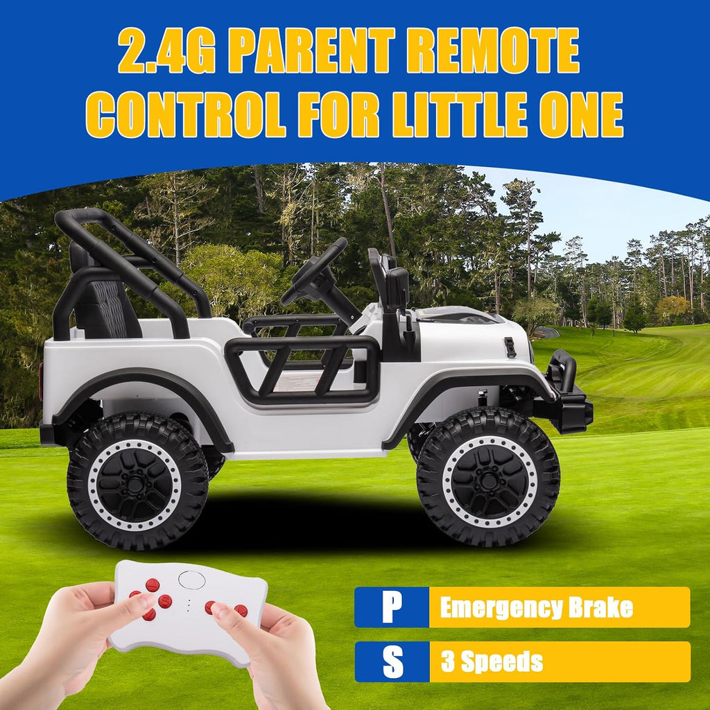 POSTACK 24 Volt Ride on Toys, Kids Ride on Car with Parental Remote Control, Power 4 Wheels Electric Car for Kids to Drive, 24V UTV with Music, Bluetooth for Boys Girls, White