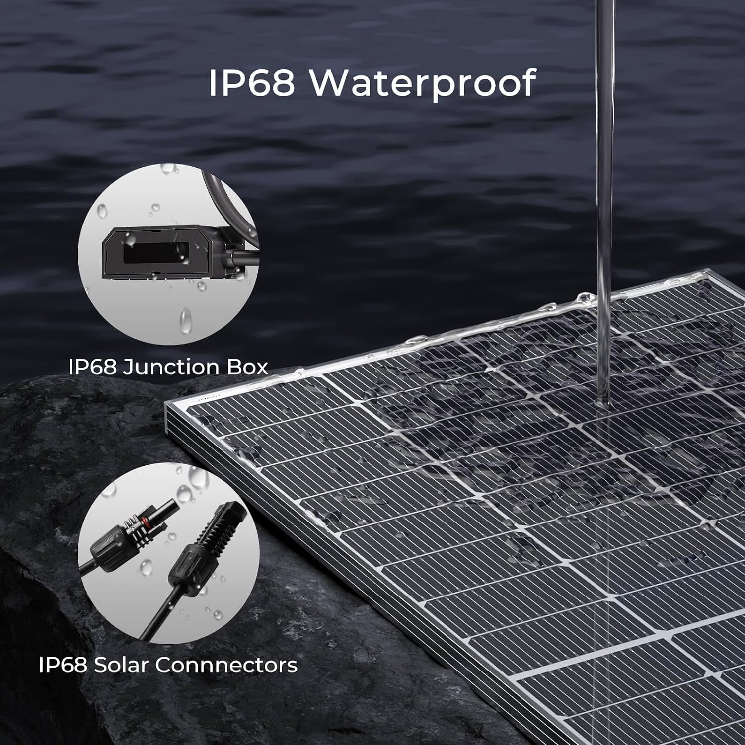 Renogy 250 Watt Solar Panel N-Type 16BB, 250W Bifacial Solar Panel 12V 25% High-Efficiency, N-Type Solar Cell Technology for RV Marine Home Roof Camp RV Boat