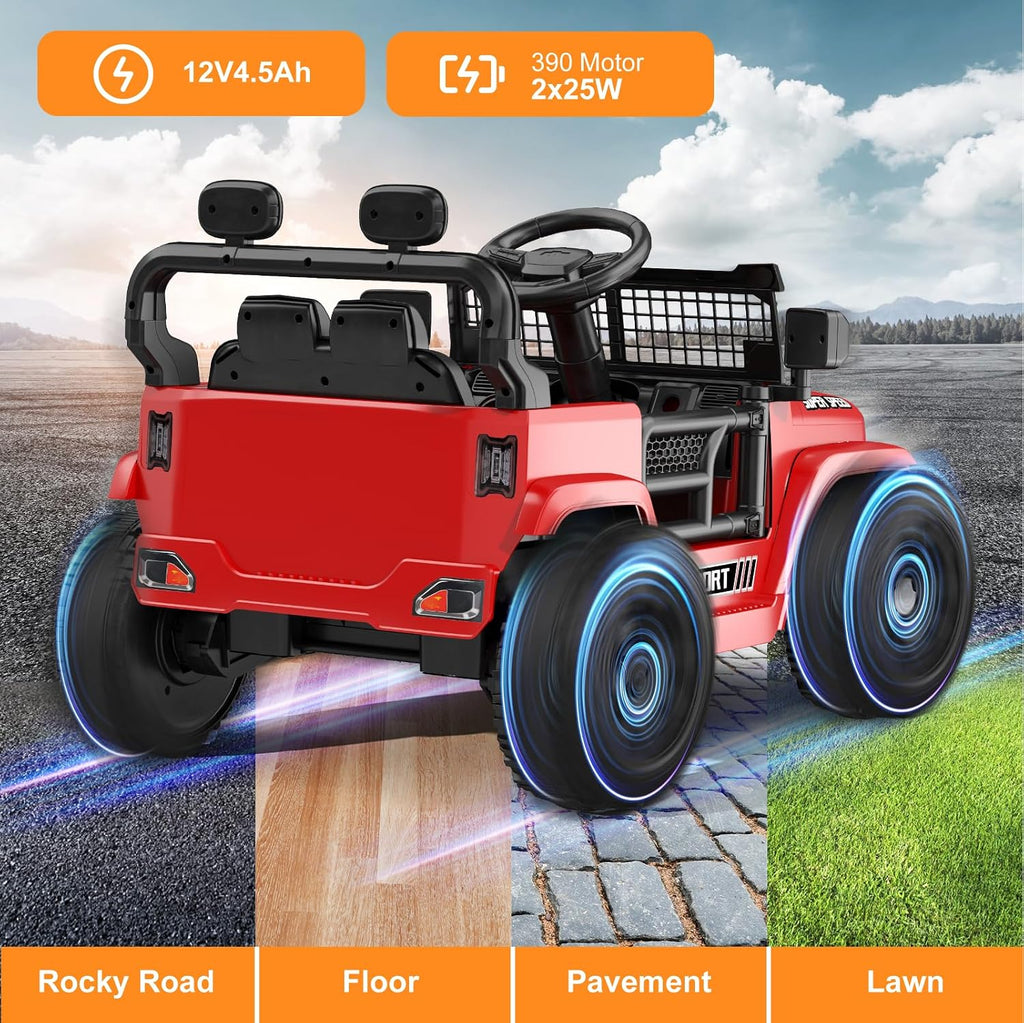 12V Ride on Car with Parent Remote Control, Toddler Electric Car with Spring Suspension, LED Lights & Music Player - Safe Battery Toy for Kids, Christmas & Birthday Gift, Red