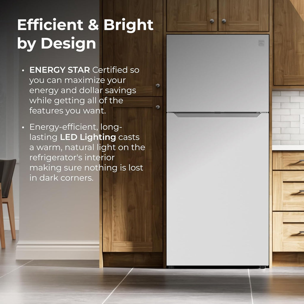 Kenmore 30' Top Mount Refrigerator with Freezer - Adjustable Shelving, Humidity-Controlled Crispers, LED Lighting, ENERGY STAR Certified, Garage Ready, 18.1 cu. ft. Capacity - White