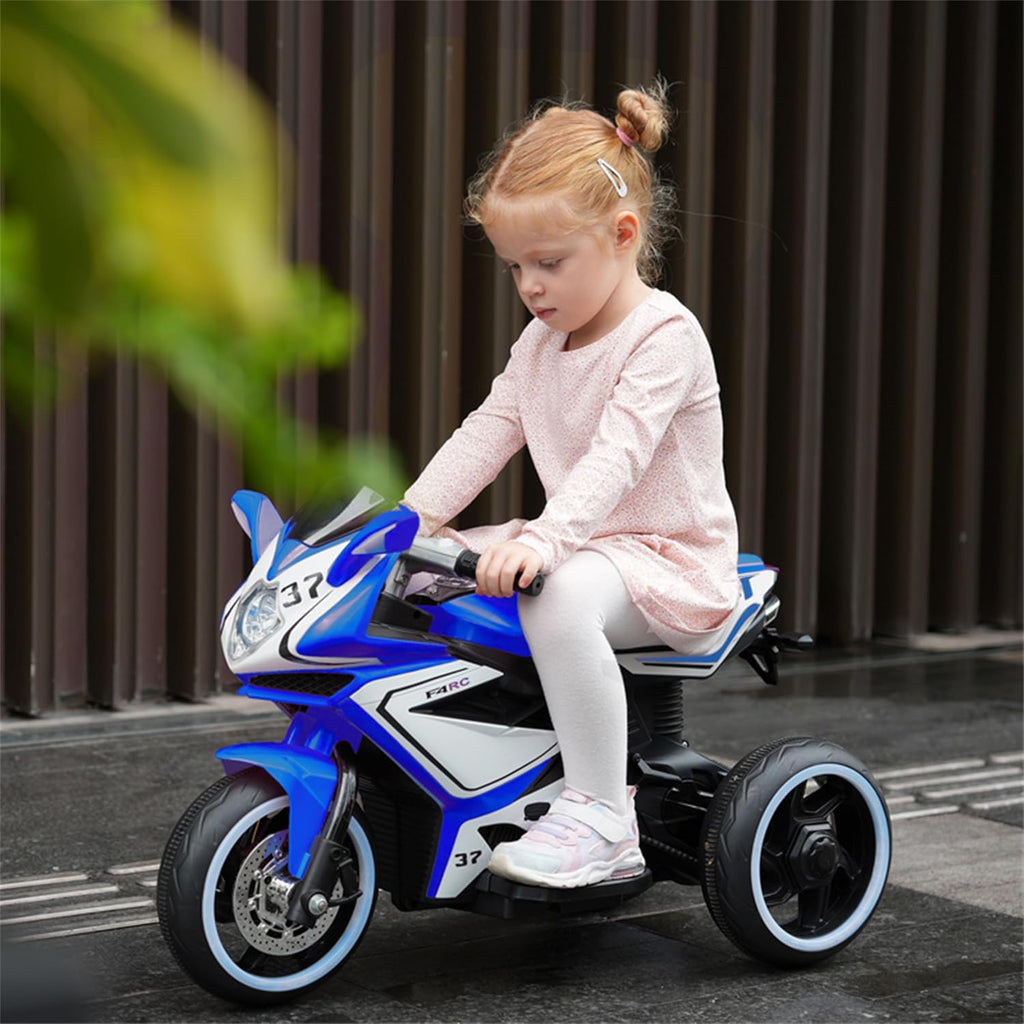 Ride on Motorcycle, Rechargeable Ride on Toys, Tamco Motorcycle for Kids 3 to 4 Years Boys Girls with Foot Pedal Starter, Music/Lights/Lighting Wheels (Blue)