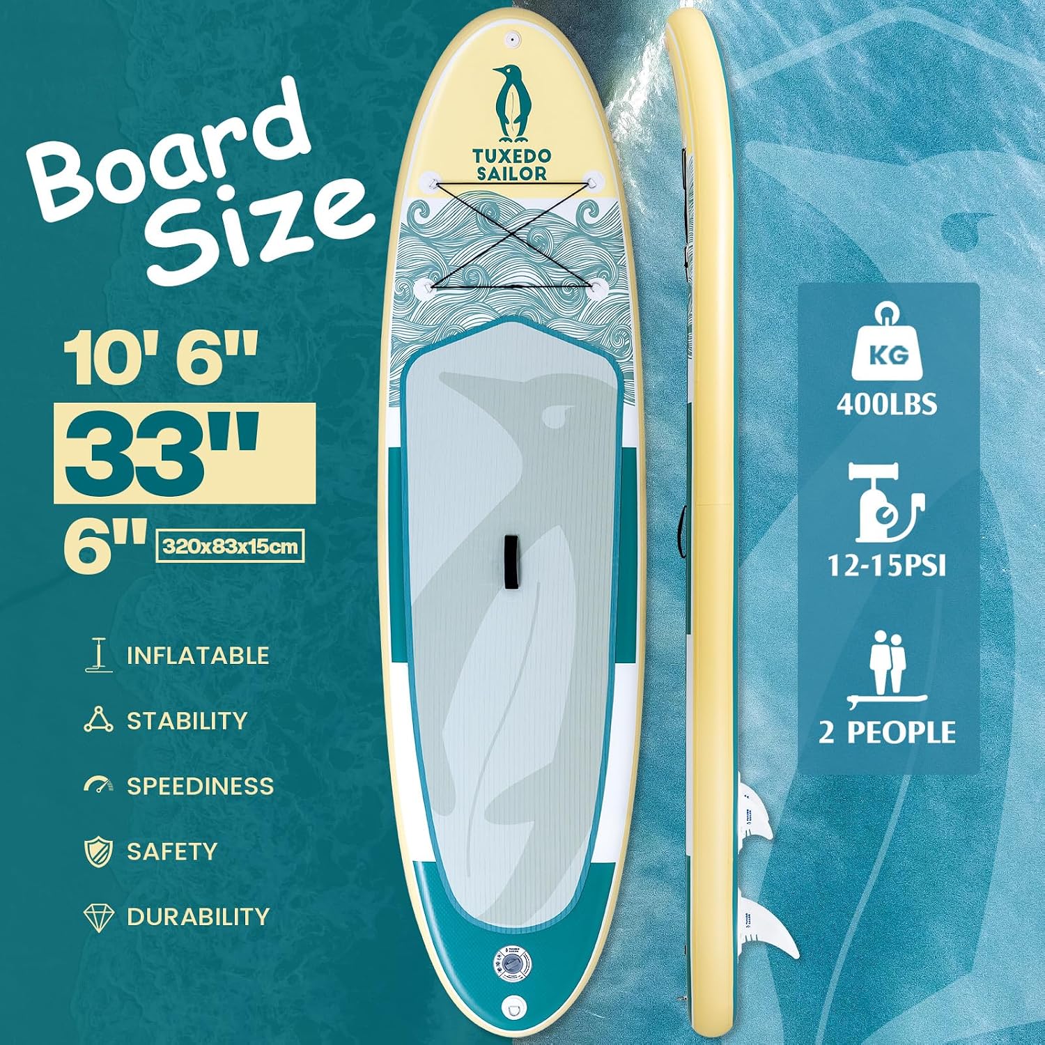 Tuxedo Sailor 10'6'×33'×6' Inflatable Stand Up Paddle Board with Premium SUP Accessories,Adults & Youth for All Skill Levels, Included with Board, Paddle, Pump, Fins, Backpack Green Paddleboard