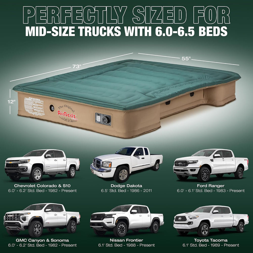 Pittman Outdoors AirBedz Air Mattress – Pro3 Series Truck Bed Mattress for Mid Size - Standard - 6' - 6.5' - 25% More Coverage, 1000lb Capacity, with Built-In Pump, Carry Bag - PPI-303