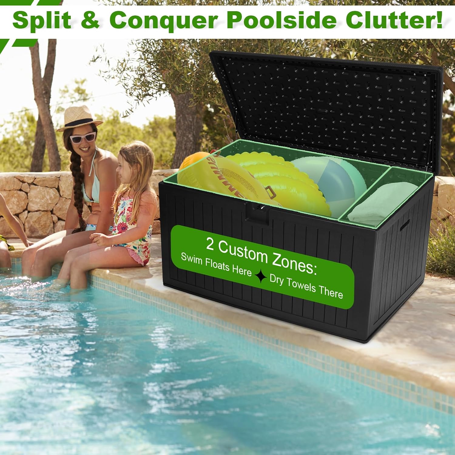 230 Gallon Outdoor Storage Box, Waterproof Extra Large Resin Deck Box with Lockable Lid for Patio, Pool Equipment, and Cushions, Black
