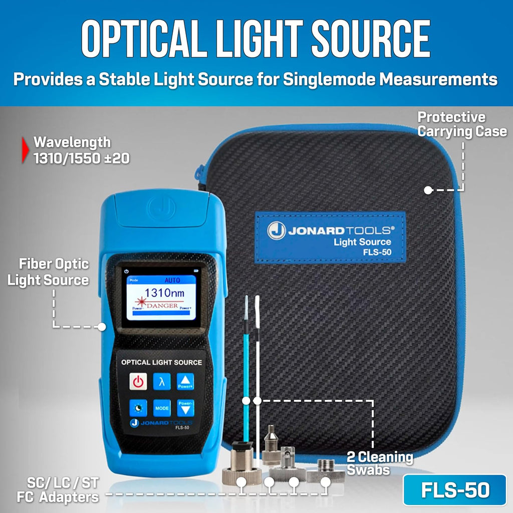 Jonard Tools FPL-5050 Fiber Power Meter & Optical Light Source Kit (-50 to +26 dBm, Single-Mode)- 2025 Model