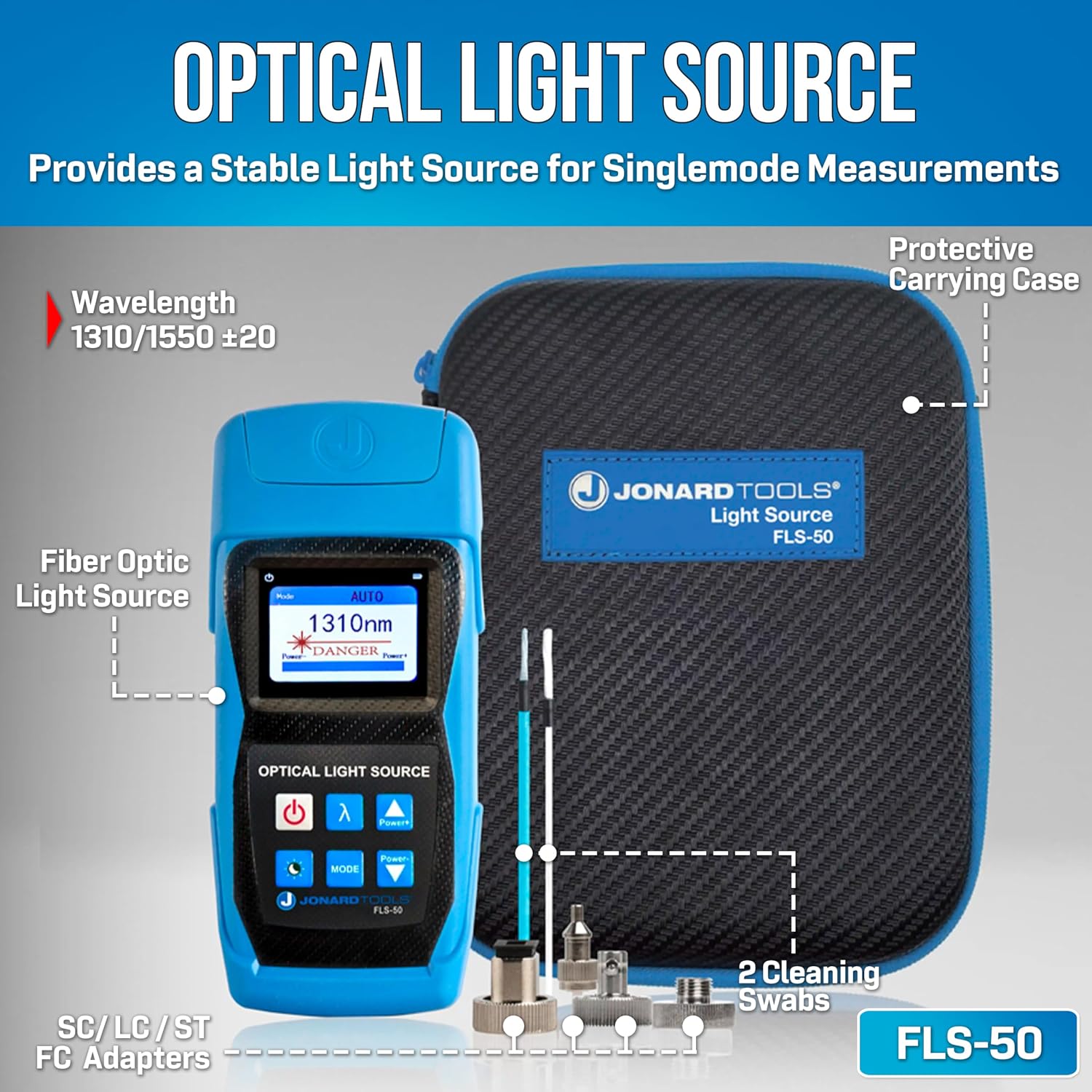 Jonard Tools FPL-5050 Fiber Power Meter & Optical Light Source Kit (-50 to +26 dBm, Single-Mode)- 2025 Model