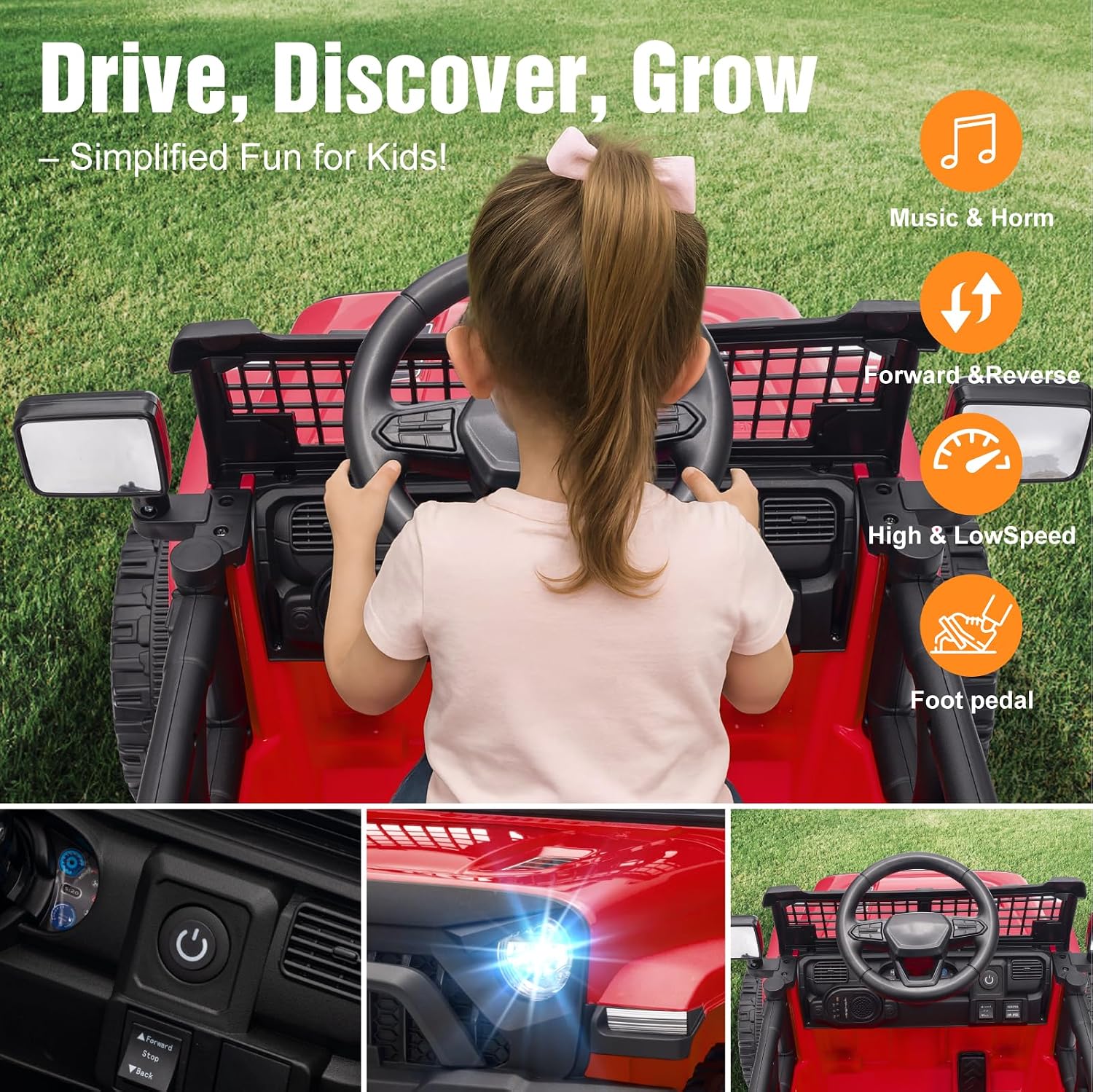 12V Ride on Car with Parent Remote Control, Toddler Electric Car with Spring Suspension, LED Lights & Music Player - Safe Battery Toy for Kids, Christmas & Birthday Gift, Red