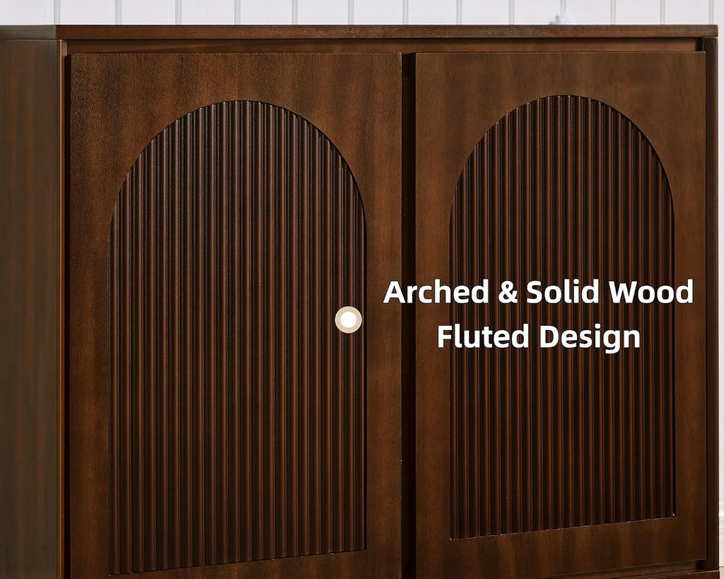 LKTART 39' Sideboard Buffet Cabinet,Narrow Credenza Storage for Entryway | Single Modular Storage Cabinet;Walnut Wood Credenza Storage Cabinet;Mid Century Modern Thin Entryway Cabinet for Living Room