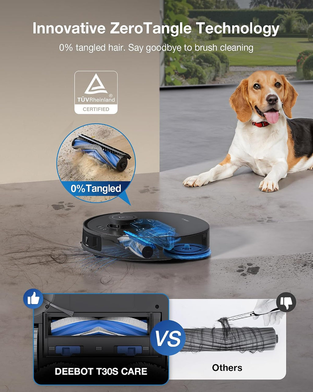 ECOVACS DEEBOT T30S Care Robot Vacuum and Mop, 11000Pa, ZeroTangle Technology, TruEdge Adaptive Edge Mopping, Hot Water Mop Washing, Self-Emptying, Self Refilling, Auto-Mop Lifting, Obstacle Avoidance