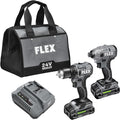 FLEX 24V Brushless Cordless 2-Tool Compact Combo Kit: 1/2-Inch 2-Speed Drill Driver and 1/4-Inch Hex Impact Driver with (2) 2.5Ah Lithium Batteries and 160W Fast Charger - FXM205-2A