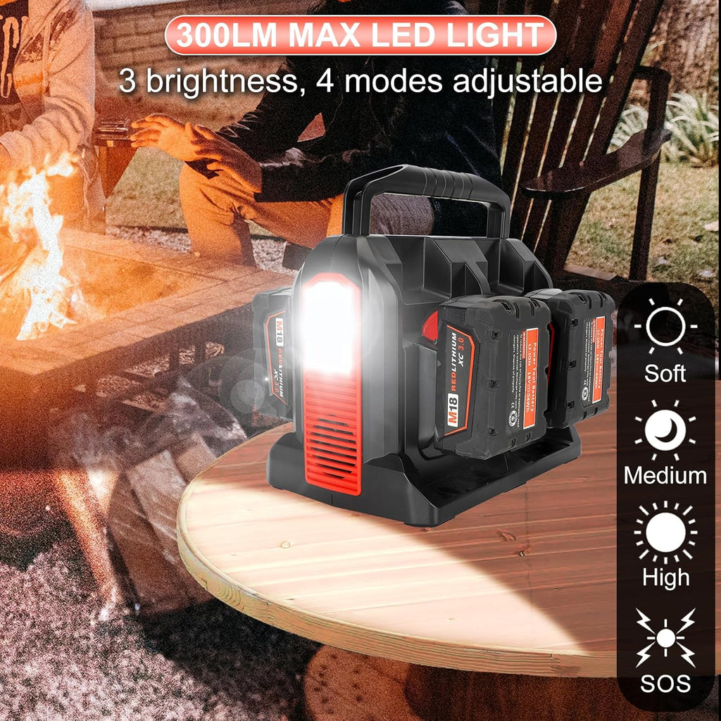 DC 18V to AC 120V Power Inverter Compatible with Milwaukee M18 18V Battery, 350W Pure Sine Wave Portable Power Inverter Converter with LCD Display and LED Light, 4 Battery Port