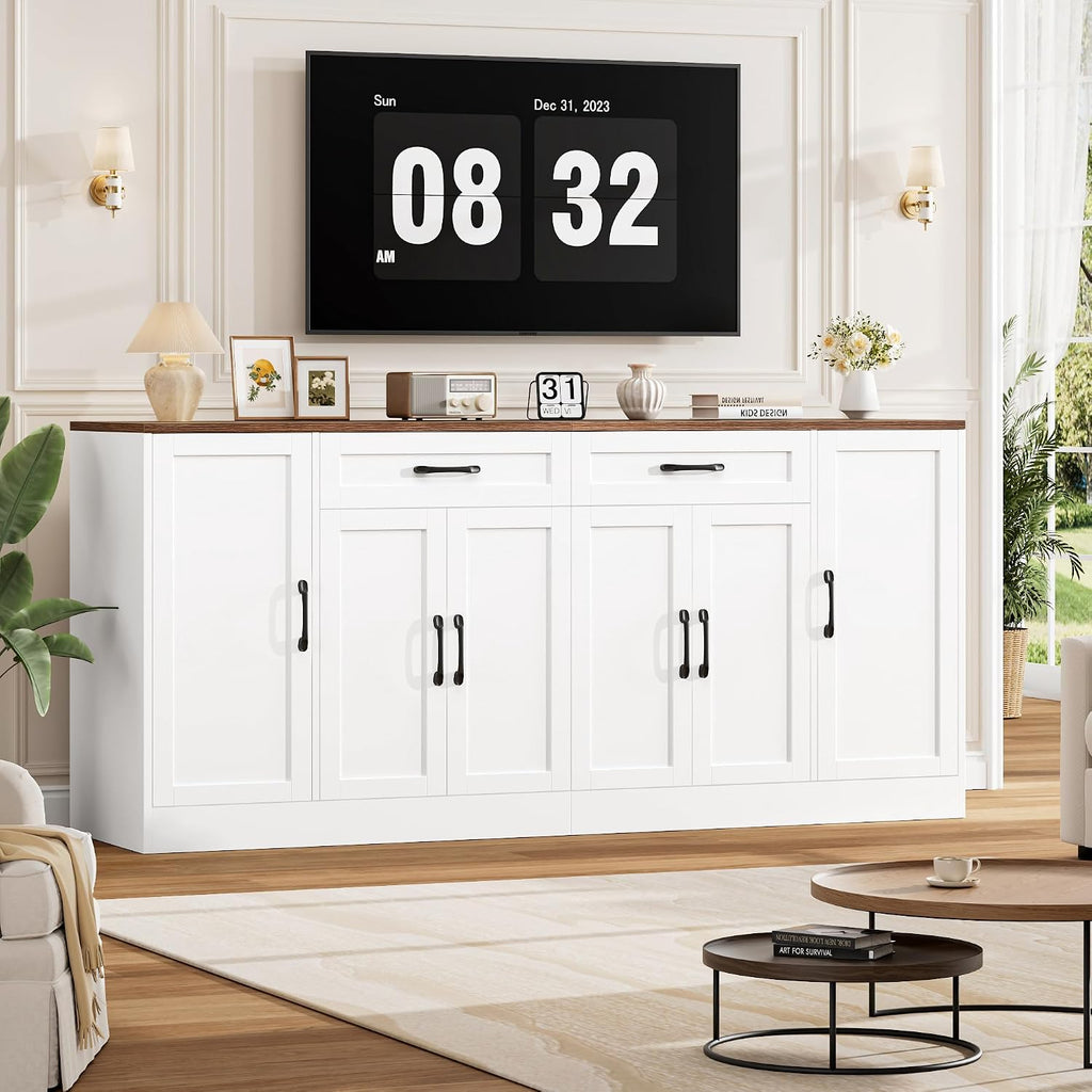 BOTLOG 71' Large Buffet Cabinet with Storage, Sideboard Buffet Cabinet with Adjustable Shelves and 6 Soft-Close Doors, Wood Coffee Bar Console Table for Kitchen, Dining Room, White