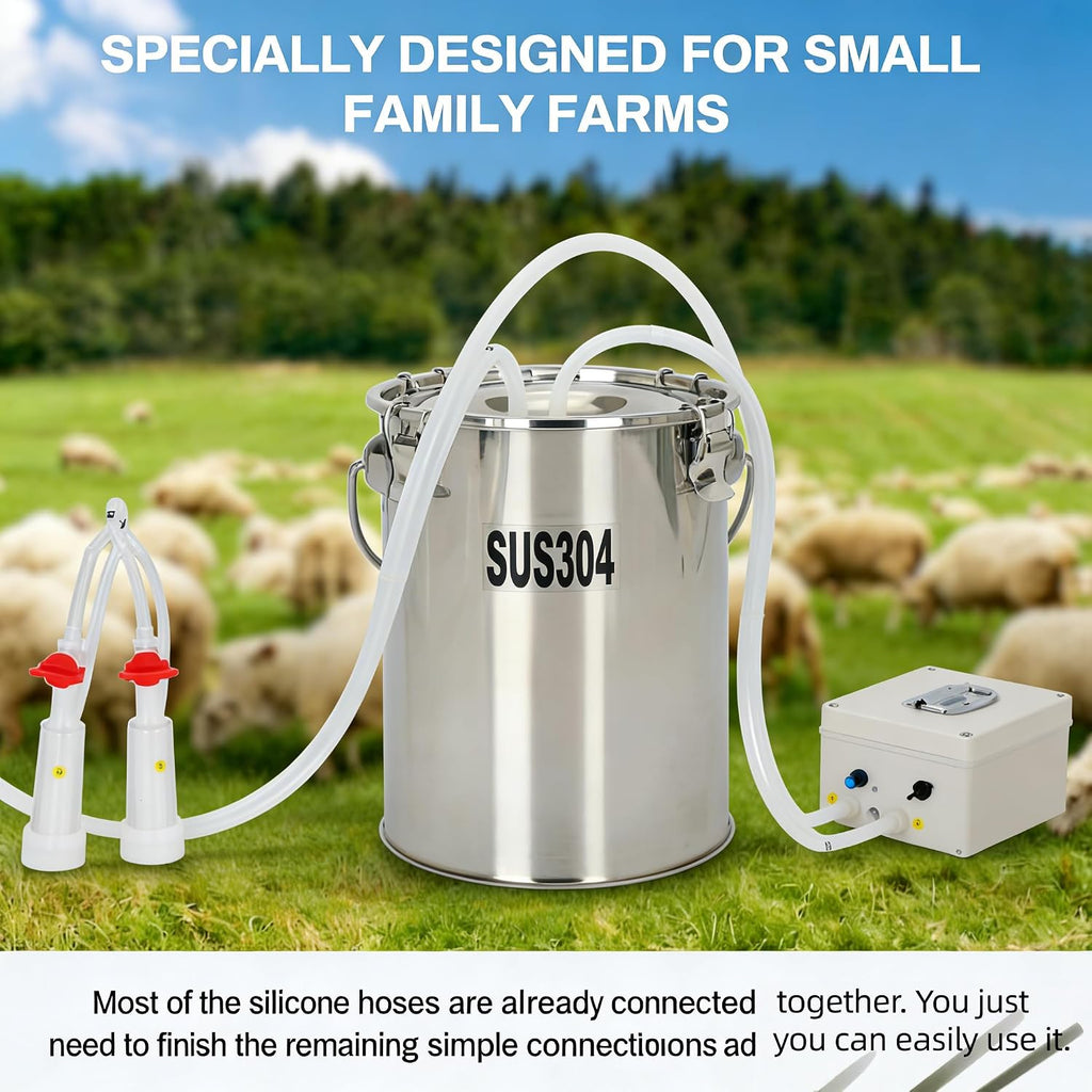9L Goat Milking Machine, Rechargeable Battery Adjustable Pulse Vacuum Electric Goat Milking Machine,Portable Milking Machine,Individual Pulsation Adjustment, Udder Protection