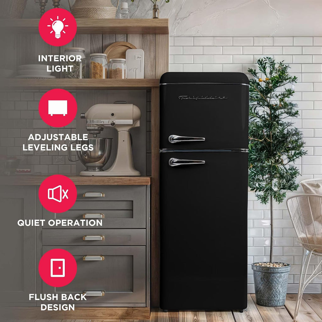 Frigidaire 2-Door Apartment Size Retro Refrigerator, Top Freezer, Chrome Handles, 7.5 cu. ft., Onyx
