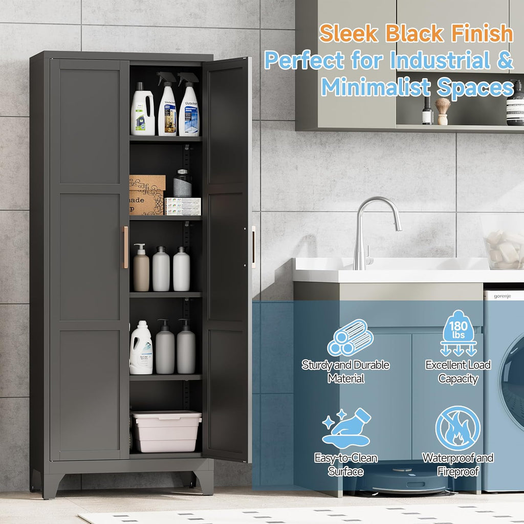 Pantry Cabinets for Kitchen,70.8' Tall Storage Cabinets,Metal Pantry Storage Cabinet with 2 Doors and 4 Adjustable Shelves for Kitchen/Black