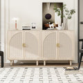 vistavie Rattan Buffet 2 Door Cabinet with Storage, Sideboard Storage Cabinet with Solid Pine Legs, Accent Wood Cabinet for Living Room, Dining Room, Kitchen (Natural, Set 2)