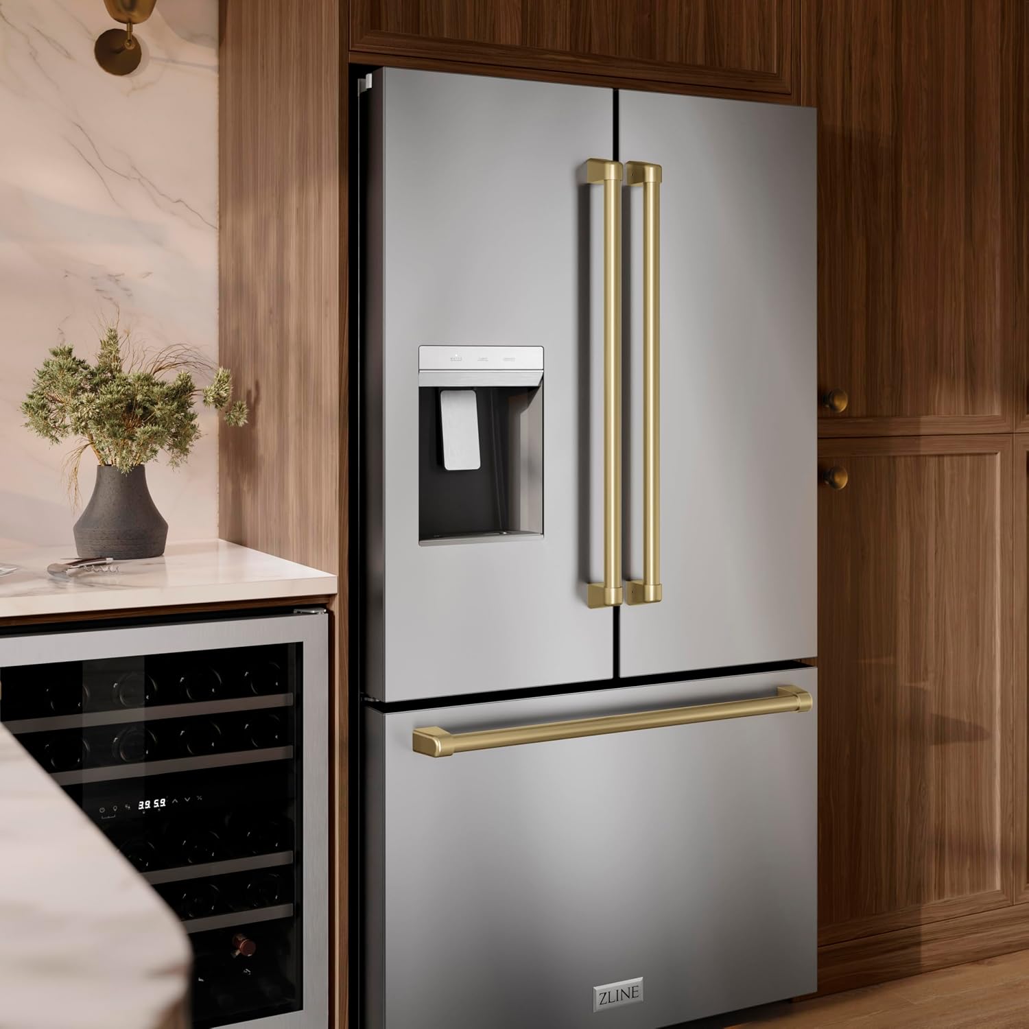 Z Line Kitchen and Bath ZLINE Autograph 36 in. Standard-Depth Refrigerator w/Champagne Bronze Handles (RSMZ-W-36-CB)
