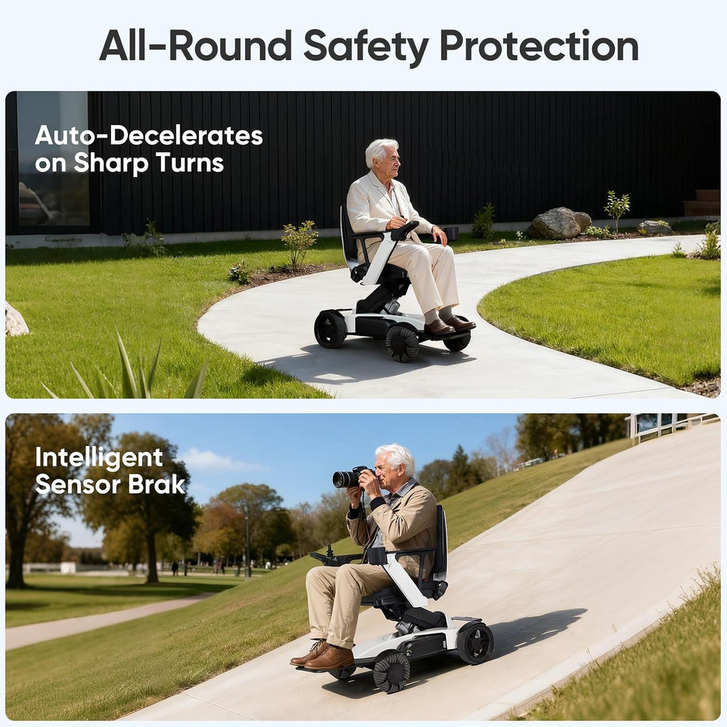 Electric Wheelchair for Adults: Foldable Mobility Scooter with Remote Control & Lift, Adjustable Backrest, Dual Motor Power for Indoor/Outdoor Use, White-S12