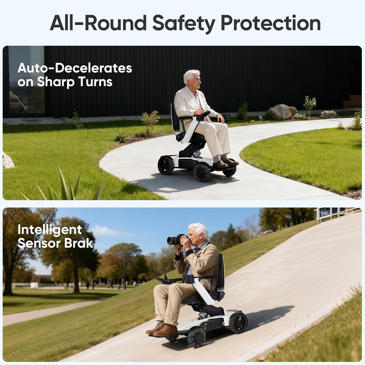 Electric Wheelchair for Adults: Foldable Mobility Scooter with Remote Control & Lift, Adjustable Backrest, Dual Motor Power for Indoor/Outdoor Use, White-S12