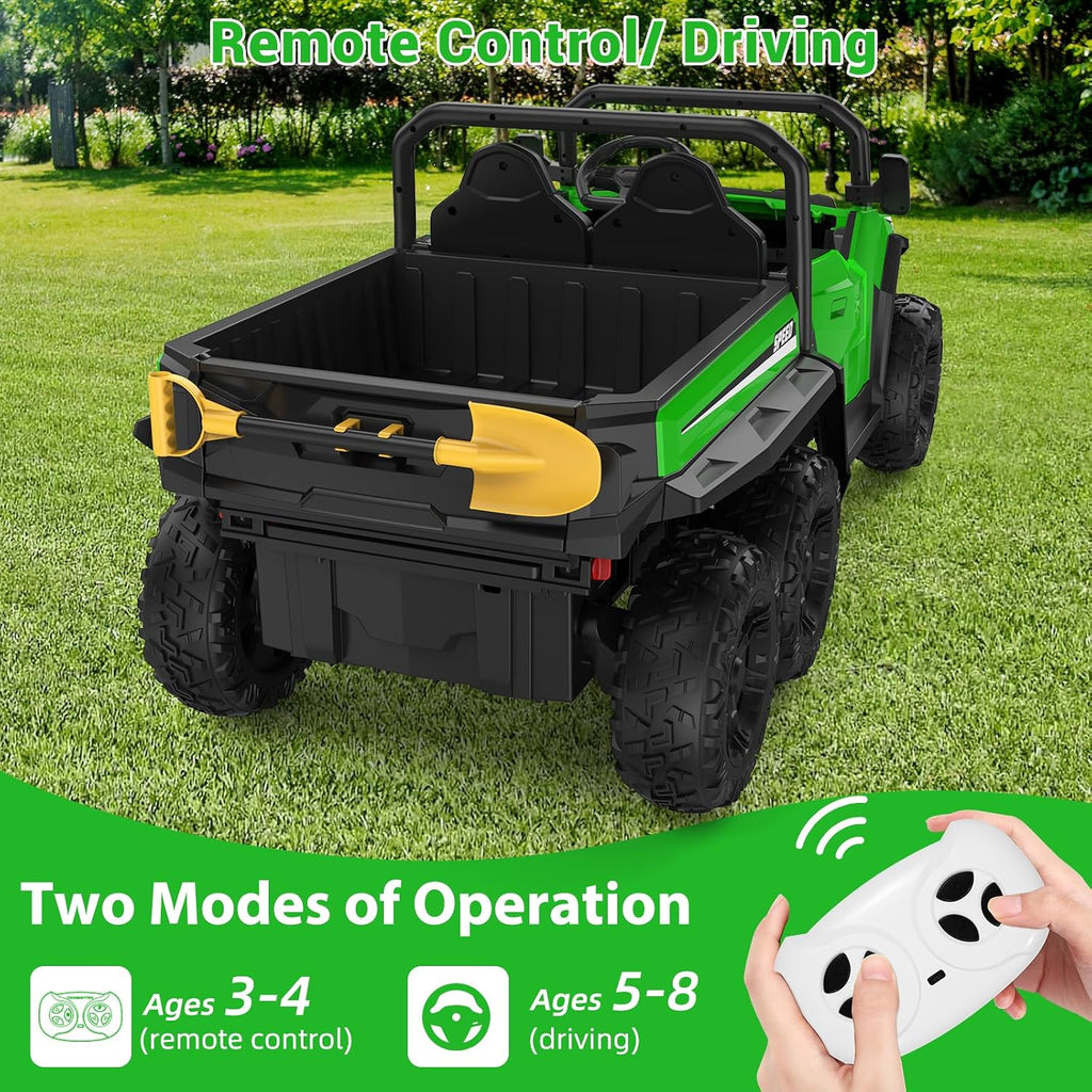 Garvee 24V 4WD Electric Ride On Dump Truck with Remote Control | 2-Seater Kids Ride On Car | Music Player & LED Lights | Birthday Gift for Ages 3+ (Key Start Safety System)