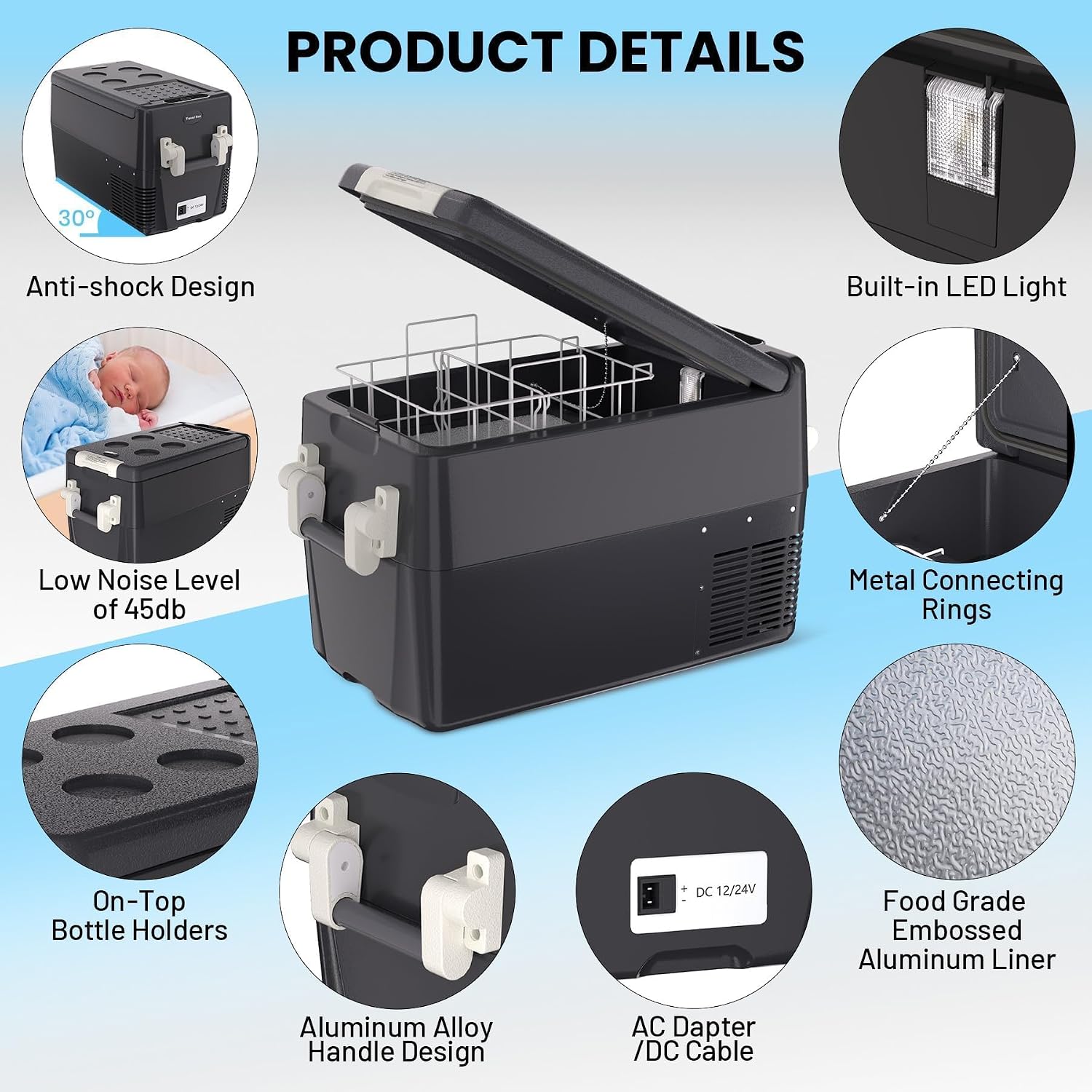 12 Volt Car Refrigerator, 52 Quart(50L) Portable Fridge Electric Cooler -4℉-68℉, 12V Fridge RV Refrigerator, Portable Refrigerator Freezer for Travel, Camping, RV, Road